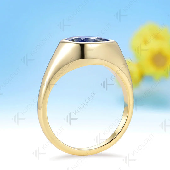 Kuololit 2CT Lab Grown Blue Sapphire Ring for Women Solid 14K 10K 585 Yellow Gold Engagement Ring for Christmas Gifts Party
