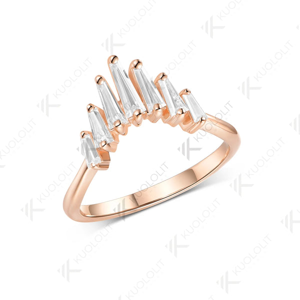 Kuololit Moissanite V Custom Ring for Women Solid 14K 10K 585 Rose Gold Wedding Band Ring for Christmas Gifts Party Anniversary