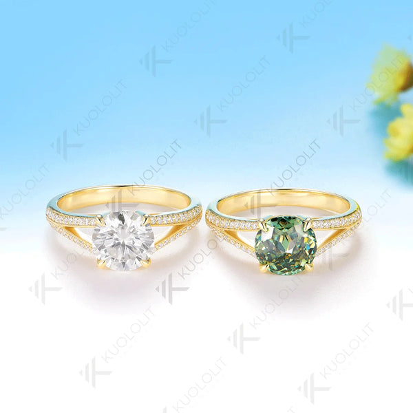 Kuololit 2CT Jubilee Cut Cyan Round Moissanite Ring for Women Solid 14K 10K 925 Sliver Yellow Gold Engagement Ring for Christmas