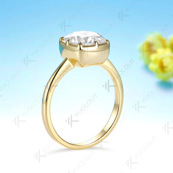 Kuololit 2.5CT Cushion Cut Moissanite Ring for Women Solid 14K 10K 585 Yellow Gold Ring for Engagement Party Christmas Gifts