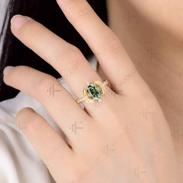 Kuololit 3CT OMC Cyan Champagne Moissanite for Women Solid 14K 10K 585 Yellow Gold Cushion Engagement Ring for Christmas Gifts