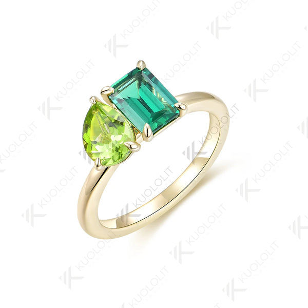 Kuololit 2CTW Lab Grown Emerald Natural Peridot Engagement Ring for Women Solid 14K 10K 585 Yellow Gold Ring for Christmas Gifts praty
