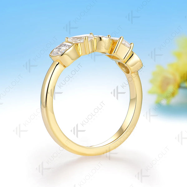 Kuololit 1.7CTW Moissanite Custom Set Ring for Women Solid 14K 10K 585 Yellow Gold Eternity Half Band for Christmas Gifts Party