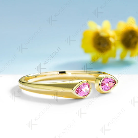 Kuololit 0.7CTW Lab Grown Pink Sapphire Band Rings for Women Men Solid 14K 10K 585 Yellow Gold Wedding Band Ring for Christmas