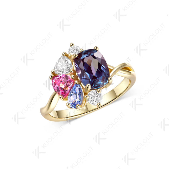 Kuololit Lab Grown Alexandrite Gemstone Custom Ring for Women Solid 14K 10K 585 Yellow Gold Engagement Ring for Christmas Gift