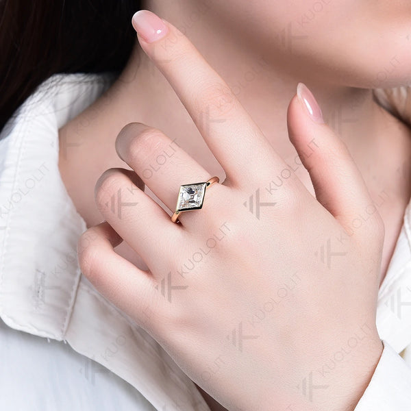 Kuololit 2.5CT Rhombus Cut Moissanite Engagement Ring for Women Solid 14K 10K Yellow Gold Ring for Anniversary Christmas Gifts Party Custom