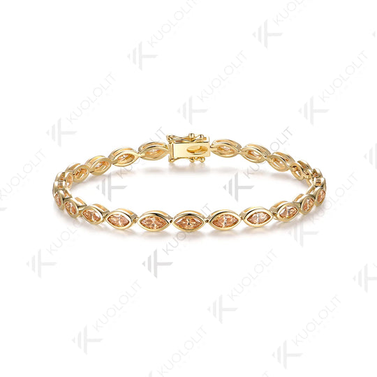 Kuololit 7.2CTW Champagne Moissanite Bracelet for Women Solid 14K 10K Yellow Gold Marquise Cut for Christmas Party Luxury Gifts