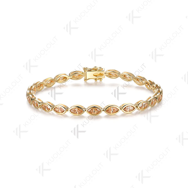 Kuololit 7.2CTW Champagne Moissanite Bracelet for Women Solid 14K 10K Yellow Gold Marquise Cut for Christmas Party Luxury Gifts