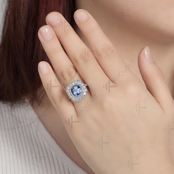 Kuololit 2.5CT Lab Grown Blue Sapphire Ring for Women Solid 18K 14K 10K 585 Yellow Gold Moissanite Ring for Engagement Christmas