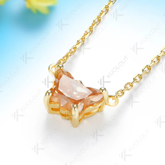 Kuololit 2CT Butterfly Champagne Moissanite Necklace for Women Solid 14K 10K Yellow Gold Animal Pedant for Christmas Party Gifts