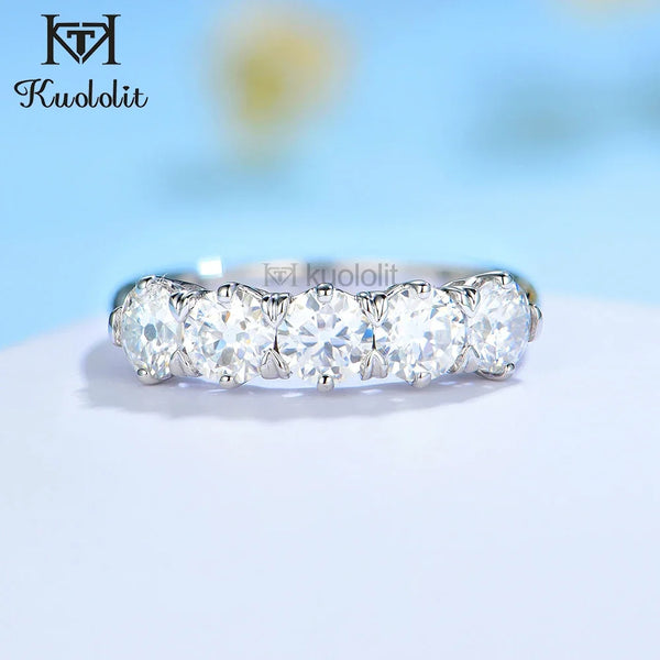 Kuololit 1.5CT Moissanite 585 14K 10K White Gold Rings for Women Round OEC Brilliant Solitaire Full Eternity Wedding Luxury Band