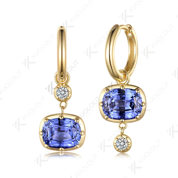Kuololit 5CTW Lab Grown Diamond Blue Sapphire Hoop Earrings for Women Solid14K10K Yellow Gold 585 Gold for Christmas Gifts Party