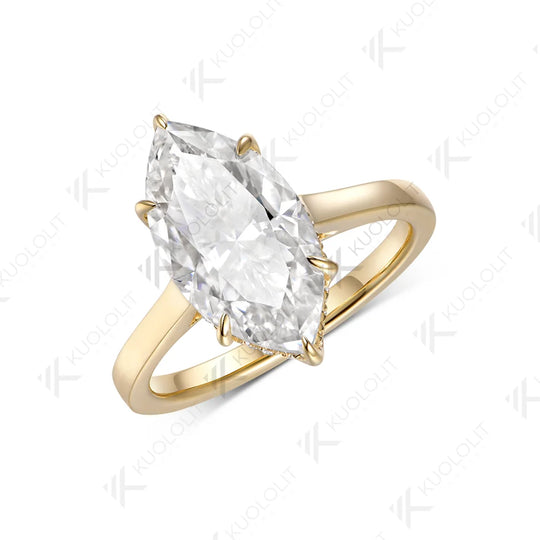 Kuololit 4CT Moissanite Custom Ring for Women Solid 14K 10K Yellow Gold Marquise Cut Engagement Ring for Christmas Anniversary