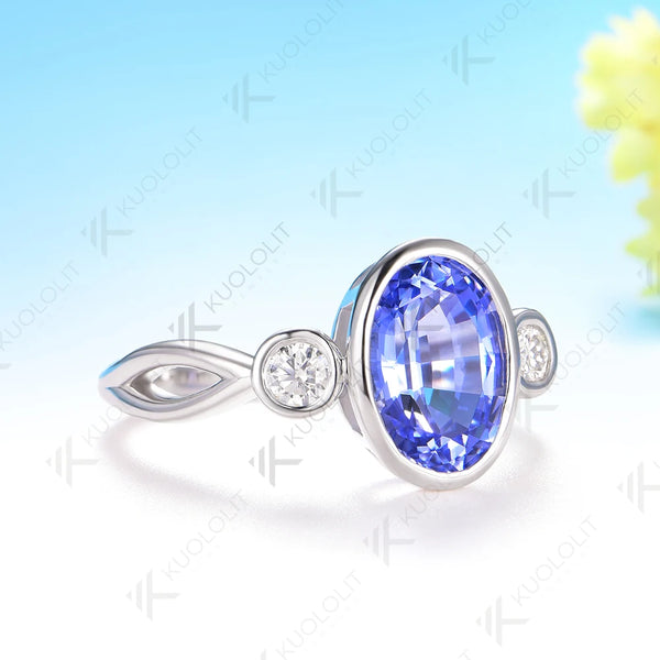 Kuololit 2.5CT Lab Grown Blue Sapphire Moissanite Ring for Women Solid14K 10K 585 White Gold Engagement Ring for Christmas Gifts