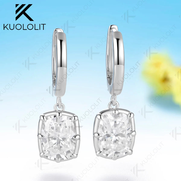 Kuololit 5CTW Enlonged Cushion Moissanite Earrings for Women Solid 14K 10K 585 Yellow Gold Clip Earring for Christmas Gift Party