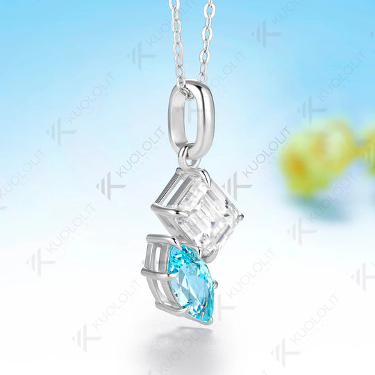 Kuololit 3CTW Paraiba Moissanite Custom Necklace for Women Solid 14K 10K Yellow Gold Engagement Ring for Christmas Gifts Party