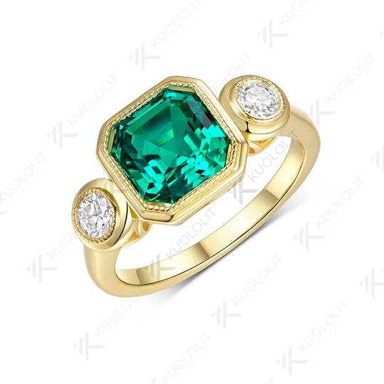 Kuololit 2.5CT Lab Grown Emerald Diamonds Ring for Women Solid 14K 10K 585 Yellow Gold for Christmas Gift Engagement Anniversary