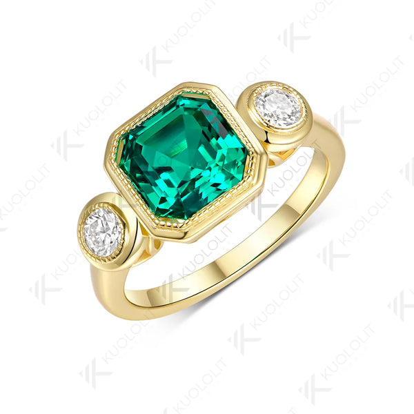 Kuololit 2.5CT Lab Grown Emerald Diamonds Ring for Women Solid 14K 10K 585 Yellow Gold for Christmas Gift Engagement Anniversary