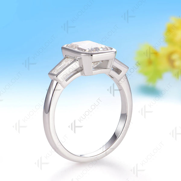 Kuololit 3CT Emerald Cut Cyan Moissanite Engagement Ring for Women Solid 14K 10K 585 Yeollw Gold Ring for Christmas Gifts Engagement