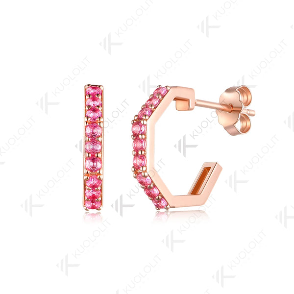 Kuololit 0.4CTW Lab Pink Sapphire Custom Stud Earrings for Women Solid 14K 10K Rose Gold Stud Earrings for Christmas Gifts Party