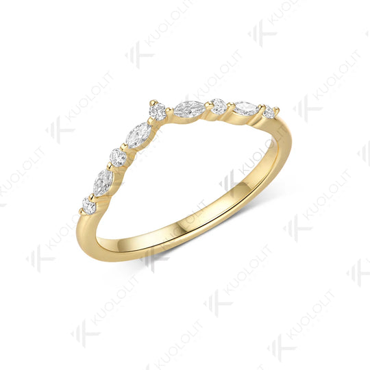 Kuololit  0.3CTW Lab Diamond  V Wedding Band for Women Solid 14K 10K Yellow Gold Eternity Marquise Ring for Engagement Christmas