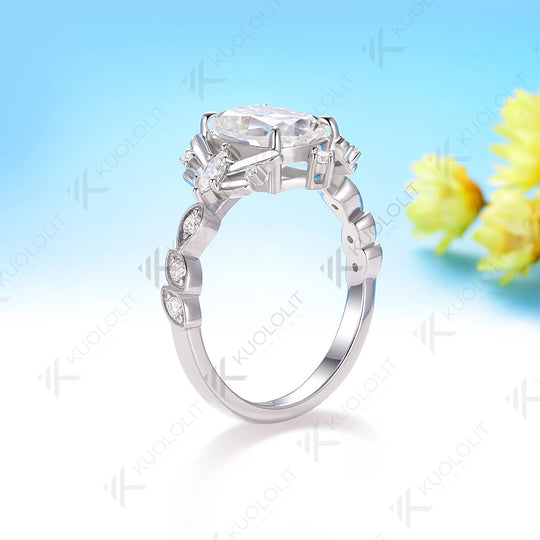 Kuololit 3CT OMC Cushion Moissanite for Women Soild 10K 14K 585 White Gold Engagement Ring for Christmas Gifts Anniversary Party