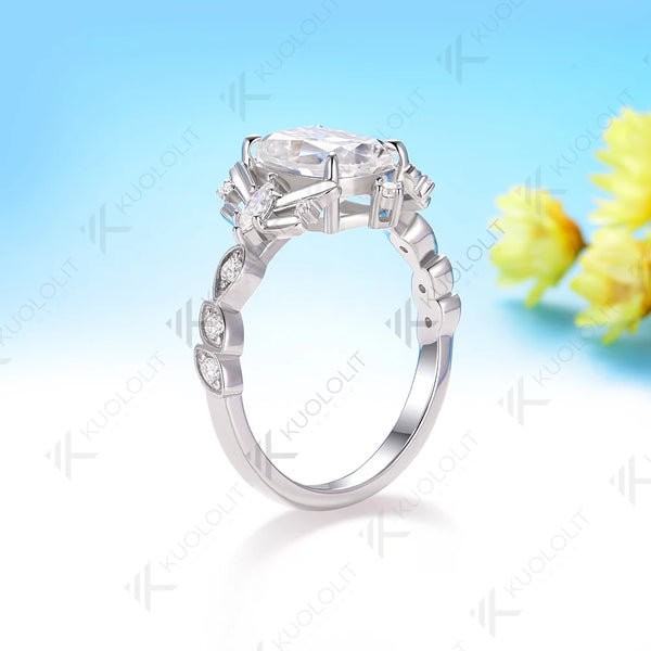 Kuololit 3CT OMC Cushion Moissanite for Women Soild 10K 14K 585 White Gold Engagement Ring for Christmas Gifts Anniversary Party