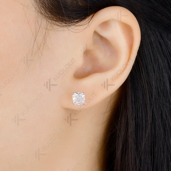 Kuololit 2CTW IGI Lab Diamonds Cushion Custom Stud Earrings for Women Solid 14K 10K 585 Yellow Gold for Christmas Gifts Party
