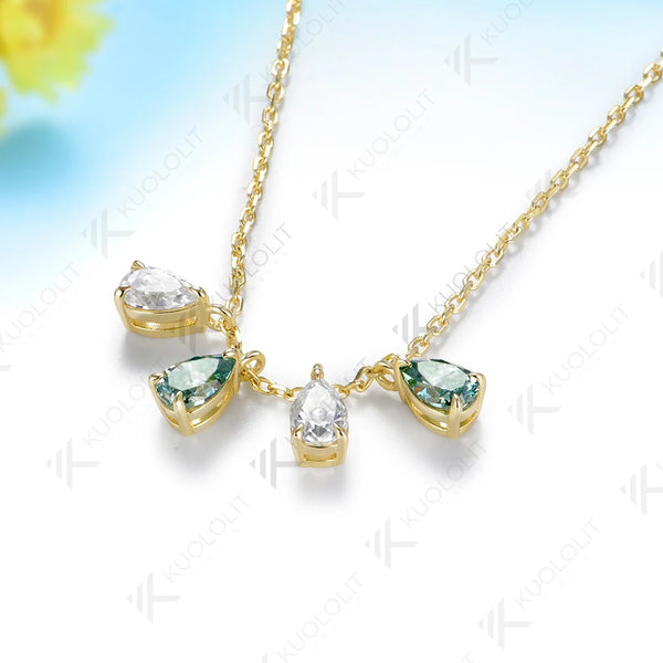 Kuololit 2CTW Cyan White Moissanite Custom Necklace for Women Men Solid 585 14K 10K Yellow Gold Pear Chain for Christmas Gifts