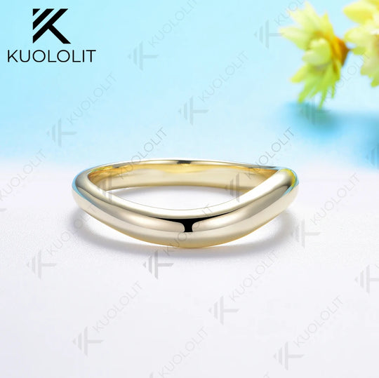 Kuololit V Band Rings for Women Men Solid 18K 14K 10K Gold 925 Silver Ring for Wedding Anniversary Engagement Party Classic Gift