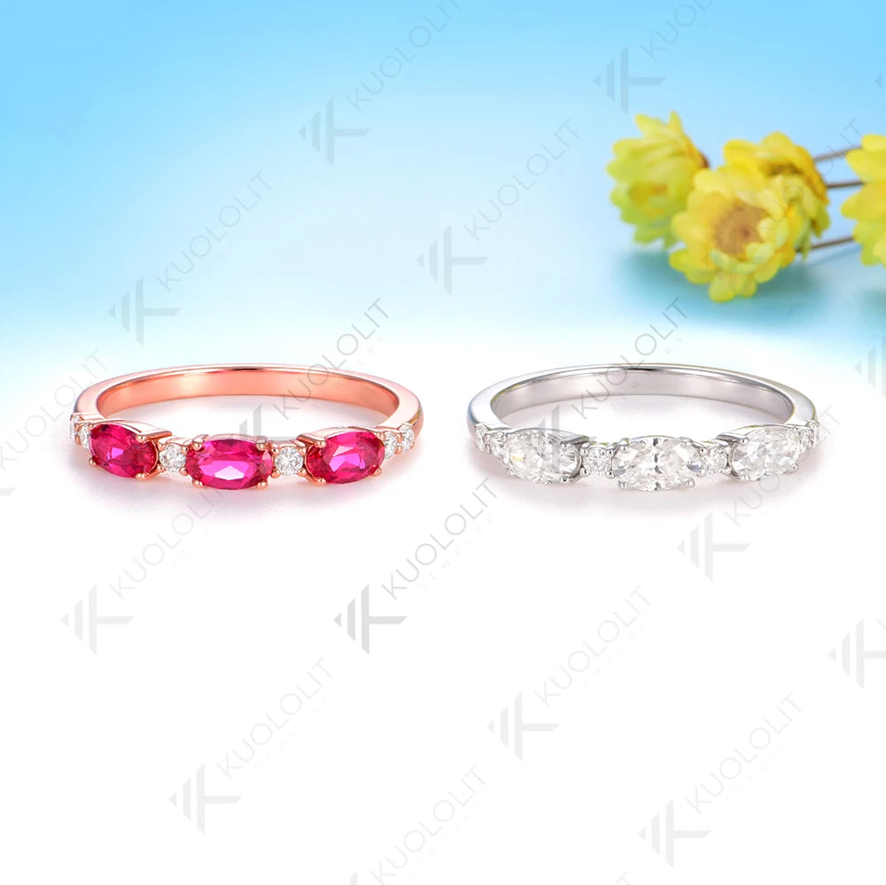 Kuololit 1CTW Lab Grown Ruby Moissanite Ring for Women Solid 10K 14K Rose Gold Gemstone Ring for Wedding Christmas Gifts Party