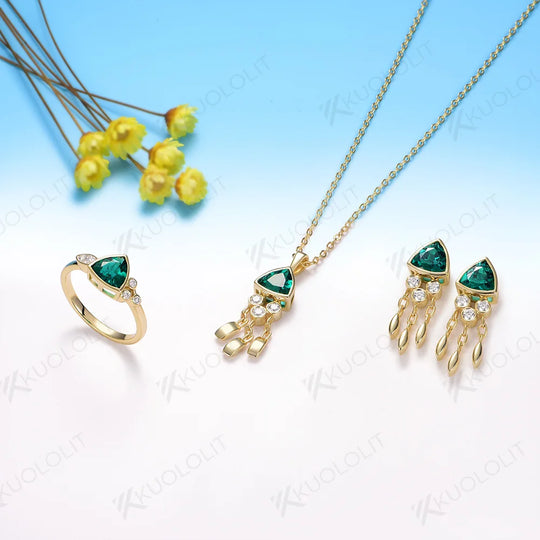 Kuololit 2.4CTW Lab Grown Emerald Jellyfish Stud Earrings for Women Solid 14K 10K 585 Gold Moissanite Earrings for Christmas