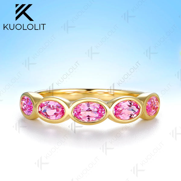 Kuololit 1.5CTW Lab Grown Pink Sapphire Ring for Women Men Solid 14K 10K Yellow Gold Wedding Band for Christmas Engagement Gift