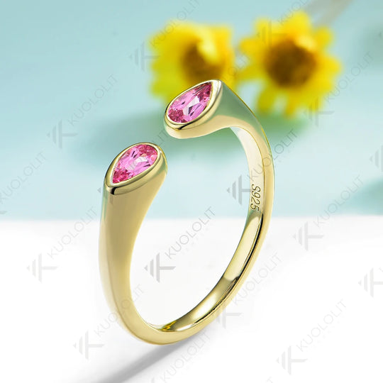 Kuololit 0.7CTW Lab Grown Pink Sapphire Band Rings for Women Men Solid 14K 10K 585 Yellow Gold Wedding Band Ring for Christmas