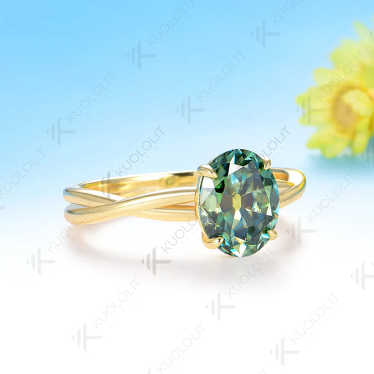 Kuololit 2CT OMC Cyan Moissanite Ring for Women Solid 14K 10K 585 Yellow Gold Cushion Engagement Ring for Christmas Gifts Party