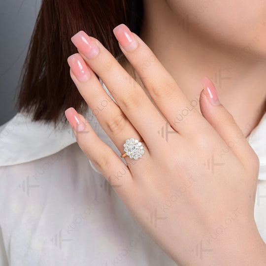 Kuololit IGI1.0CT Oval Cut Lab Grown Diamond Engagement Ring for Women Solid18K14K10KDVS1DiamondsYellowGold for Christmas Gifts