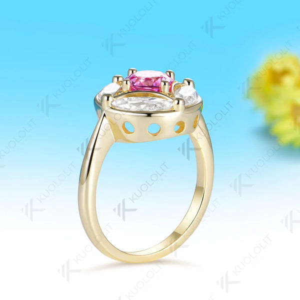 Kuololit 1.2CTW Lab Grown Pink Sapphire Moissanite Custom Ring for Women Solid 14K 10K 585 Yellow Gold for Engagement Christmas