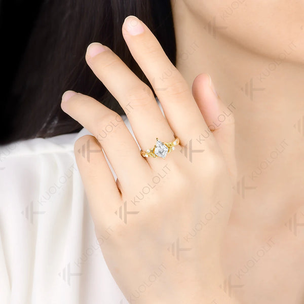 Kuololit 2CT Kite Cut Moissanite  Ring for Women Solid 14K 10K 585 Yellow Gold Kite Ring for Engagement Party Christmas Gifts