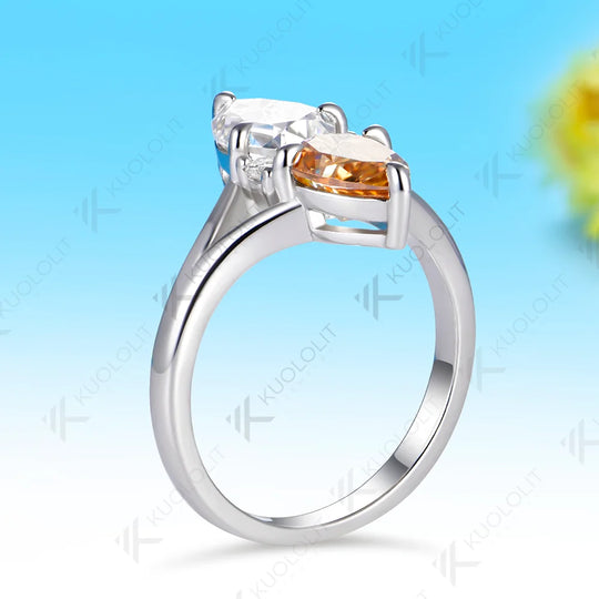 Kuololit 2.5CT Champagne White Moissanite Custom Ring for Women Solid 14K 10K 585 Yellow Gold Engagement Ring for Christmas Gift