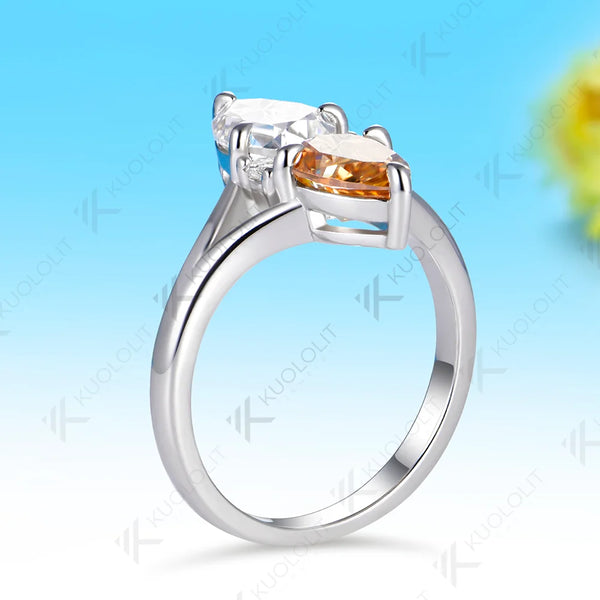 Kuololit 2.5CT Champagne White Moissanite Custom Ring for Women Solid 14K 10K 585 Yellow Gold Engagement Ring for Christmas Gift