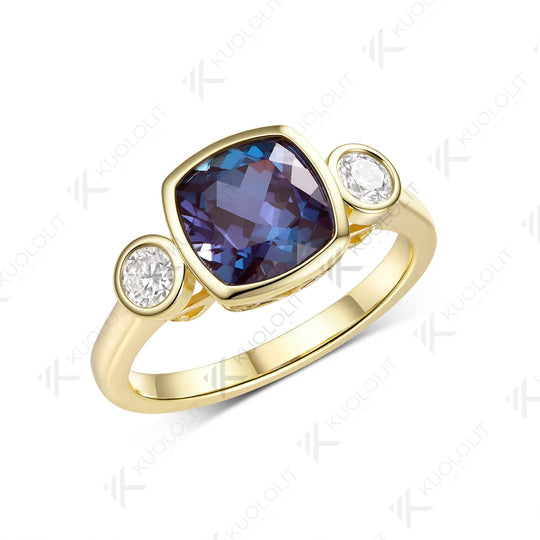 Kuololit 2.5CT Lab Grown Alexandrite Custom Ring for Women Solid 14K 10K 585 Yellow Gold Engagement Ring for Christmas Gifts