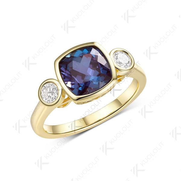 Kuololit 2.5CT Lab Grown Alexandrite Custom Ring for Women Solid 14K 10K 585 Yellow Gold Engagement Ring for Christmas Gifts