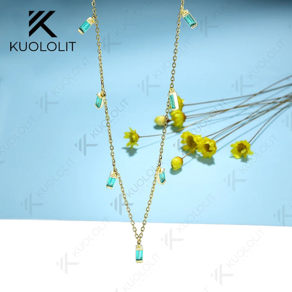 Kuololit 1.15CTW Lab Grown Emerald Necklaces for Women Solid 585 14K 10K Gold 925 Silver Chain for Engagement Party Christmas