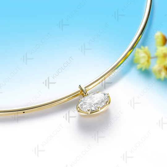 Kuololit 7CT Oval Moissanite Pipe Custom Necklace for Women for Women Solid 14K 10K 585 Yellow Gold for Anniversary Christmas