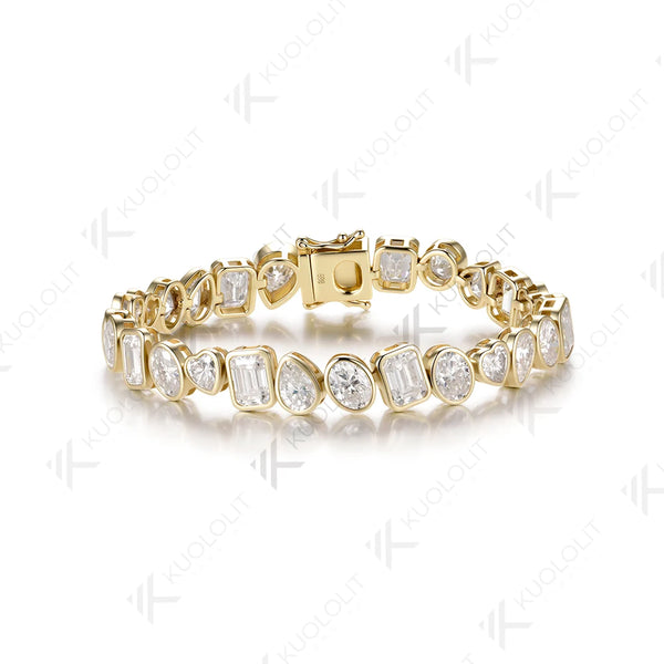 Kuololit 26.5CTW Heart Oval Pear Emerald Cut Moissanite Custom Bracelet for Women Men 14K 10K 585 Yellow Gold for Christmas Gift