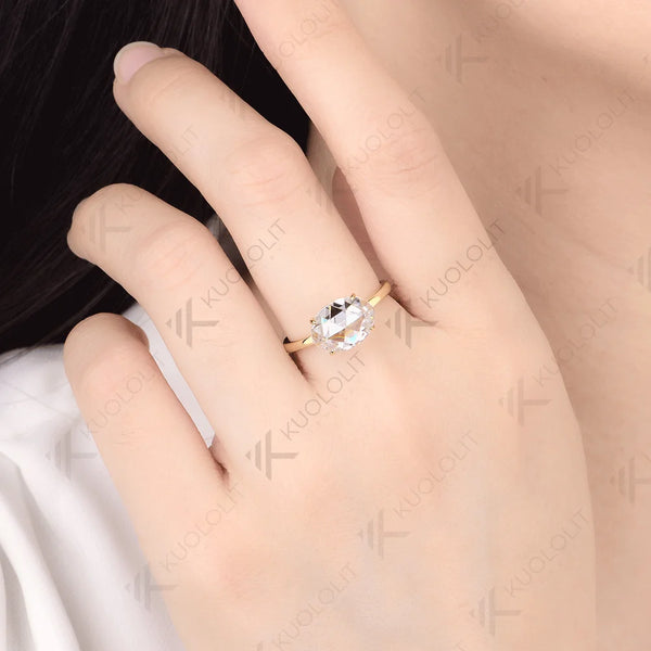 Kuololit 3CT Rose Cut Oval Moissanite Ring for Women Soild 10K 14K Yellow Gold Engagement Ring for Christmas Gift Anniversary