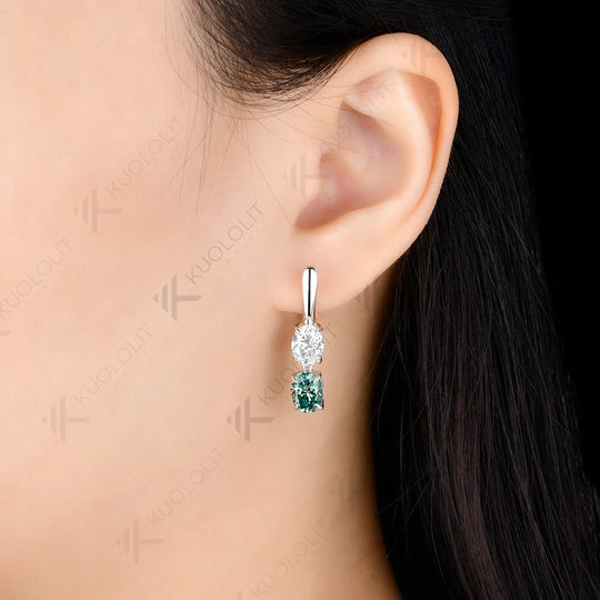 Kuololit 6CTW Cyan White Moissanite Oval Cut Earring for Women Solid 14K 10K 585 Yellow Gold Clip Earrings for Christmas Gifts