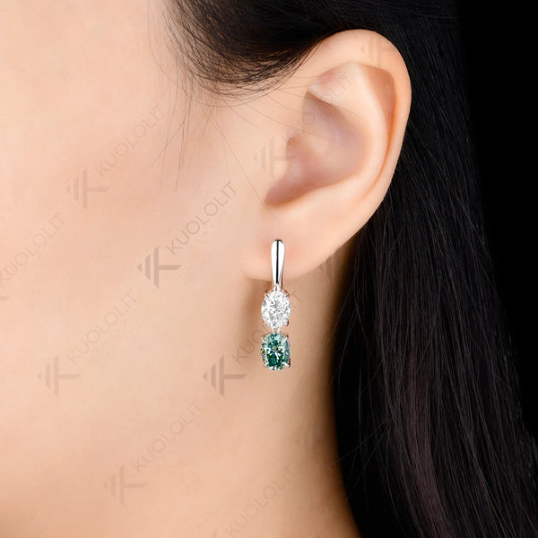 Kuololit 6CTW Cyan White Moissanite Oval Cut Earring for Women Solid 14K 10K 585 Yellow Gold Clip Earrings for Christmas Gifts