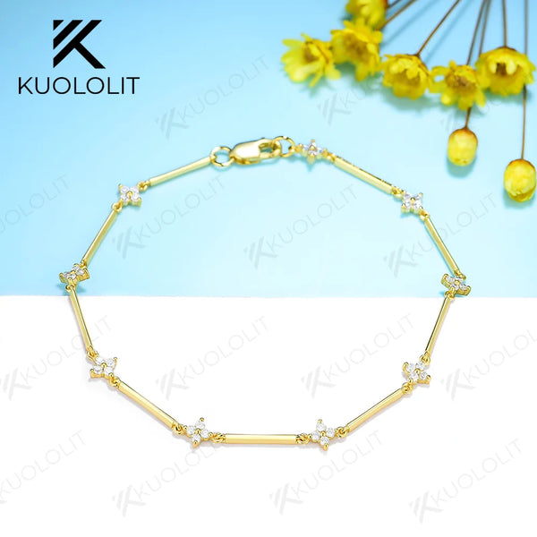 Kuololit Moissanite Bracelets for Women Men Four-leaf Clover Shape 585 18K 10K  for Engagement Wedding Party Christmas Gifts New
