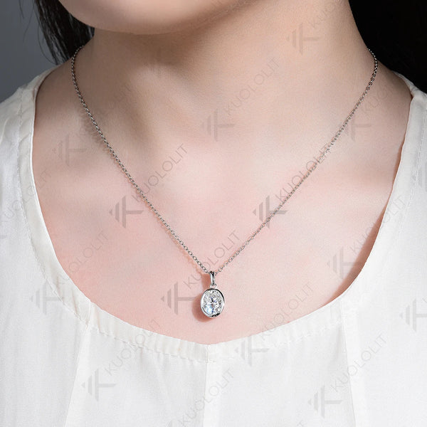 Kuololit 2CT IGI Oval Lab Grown Diamonds Necklace for Women Men Solid 585 14K 10K Gold for Oval Engagement Party Christmas Gift